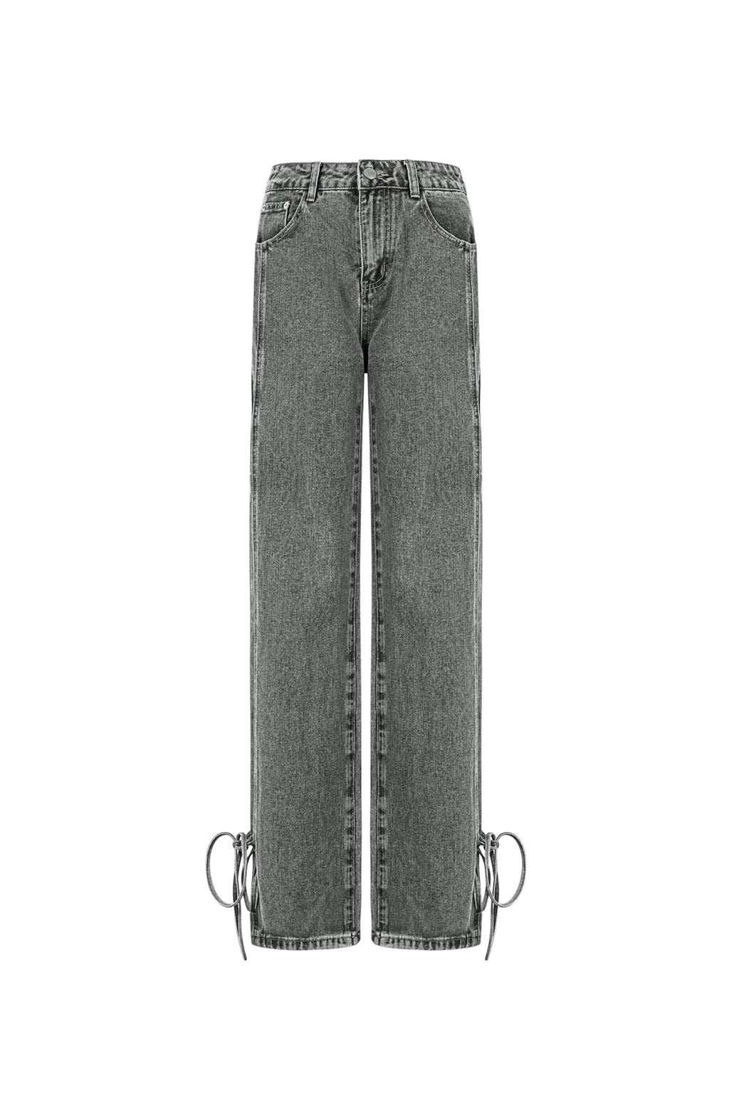 Cotton Woven Women's Straight Leg Denim Pants Casual Knot Detail