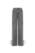 Cotton Woven Women's Straight Leg Denim Pants Casual Knot Detail