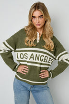 Knitted Polyester Fiber Women's Knit Sweater Sporty Letters