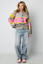 Knitted Polyester Fiber Women's Cardigan Casual Floral Print