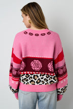 Knitted Polyester Fiber Women's Cardigan Casual Floral Print
